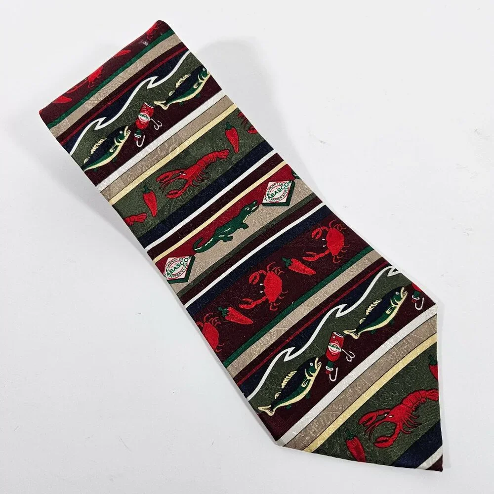 Tabasco Novelty Silk Tie Lobster Crab Alligator Peppers Red Green‎ Black Necktie